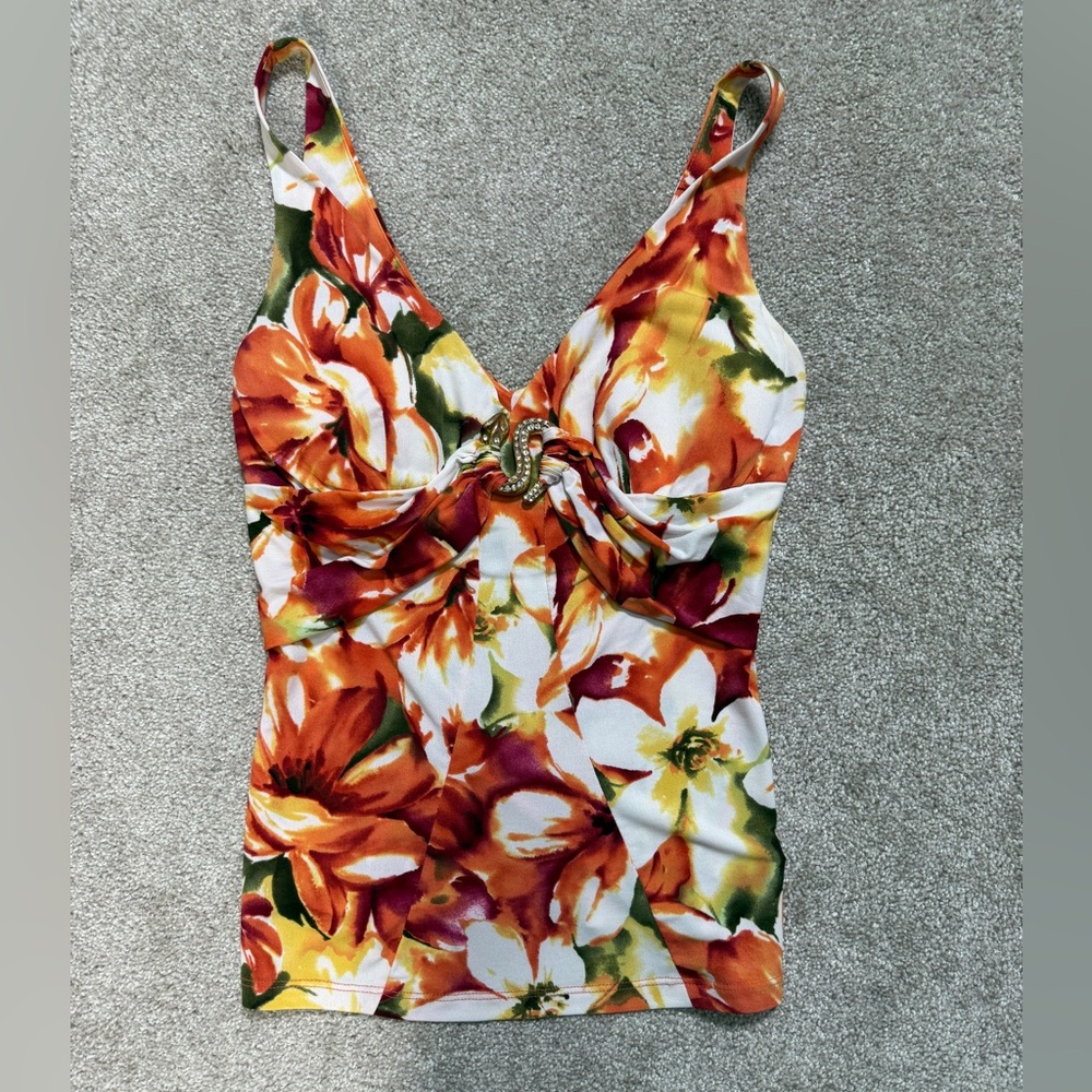 Cache Floral Camisole Top with Snake Broach Embellishment | size Small | Vinatge